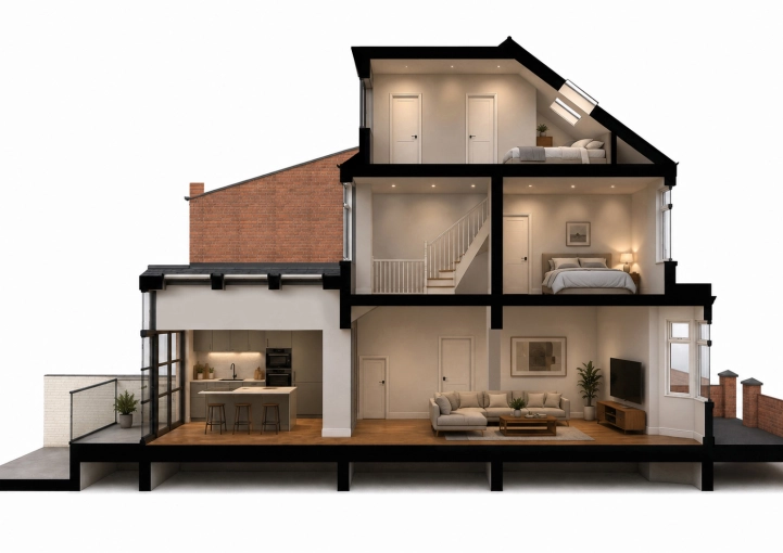 Conversion, Single-Family Homes, Townhouse, Extension, Renovation, Design / Plans, Planning permission application, Construction Management, Consulting